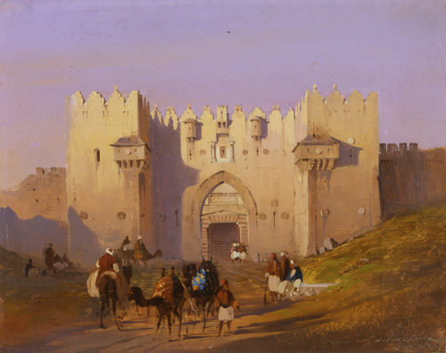 View of Damascus Gate with Camel Drivers, Jerusalem by Ippolito Caffi